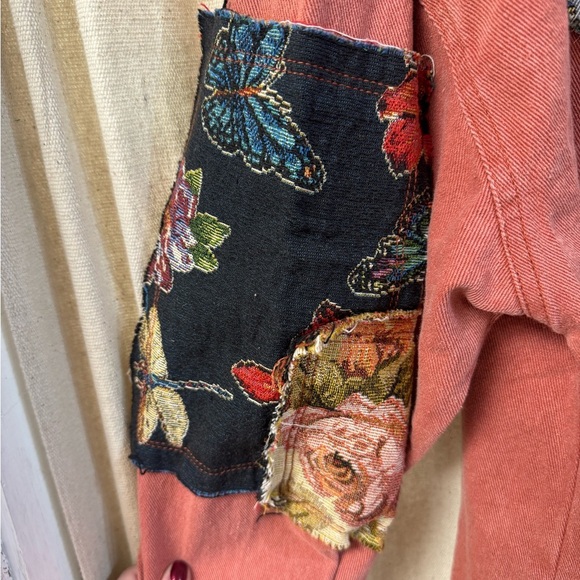 NWT, POL, Pink Denim Jacket, Patchwork Design, Flower Buttons, Oversized - Picture 5 of 6